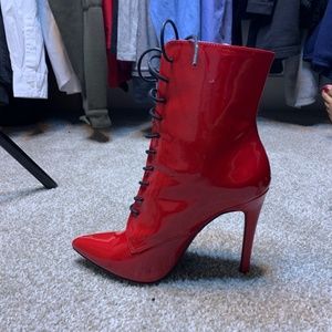 Danielle Guizio Chapel Lace Up Boots - Red
